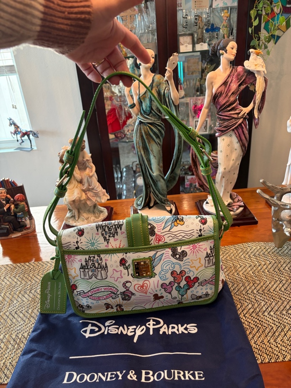 Dooney & Bourke White Multicolor Disney Character Shoulder Bag with Green Trim - Picture 4 of 16